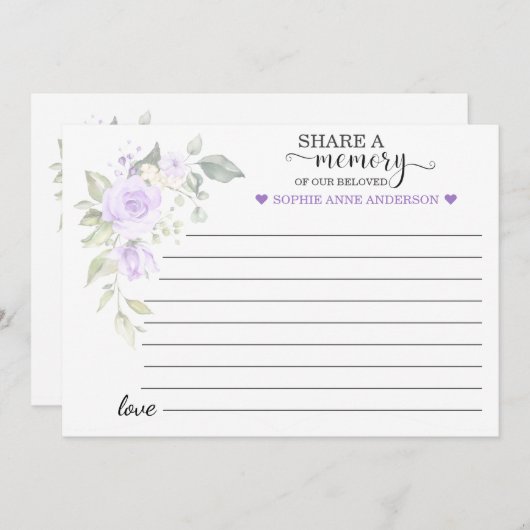 Paarse Bloemen Deel een Herinnering Aanwezigheid  Aankondiging (Voorkant / Achterkant)