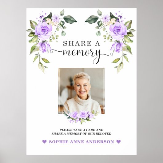 Paarse Bloemen Deel een Herinnering Funeral Wall B Poster (Voorkant)