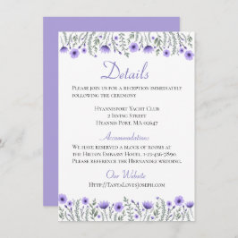 Paarse Bloemen Details Richtingen Bruiloft Kaart