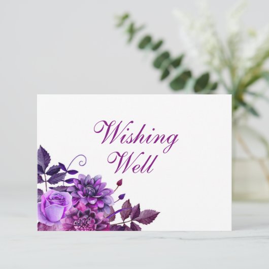 Paarse bloemen die het goed wensen. Bruiloft invoe Informatiekaartje (Staand voorkant)