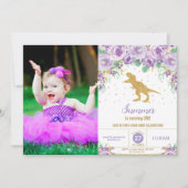 Paarse Bloemen Dinosaurus Verjaardag Meisje T-Rex Kaart (Voorkant)