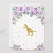 Paarse Bloemen Dinosaurus Verjaardagsfeest Meisje  Kaart (Achterkant)
