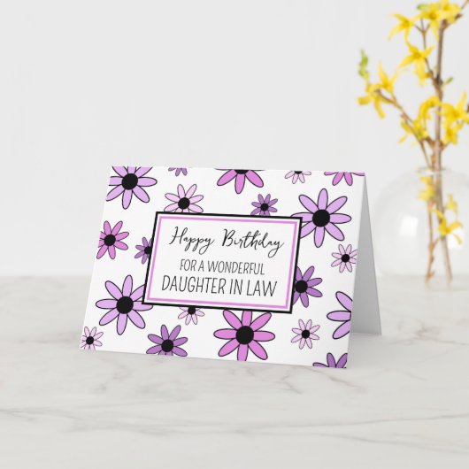 Paarse Bloemen Dochter in Recht Verjaardag Kaart (Gele Bloem)