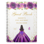 Paarse Bloemen Donkere Huid Prinses Gastenboek Notitieboek (Voorkant)