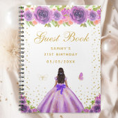 Paarse Bloemen Donkere Huid Prinses Gastenboek Notitieboek