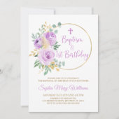 Paarse bloemen doop & eerste verjaardag kaart (Voorkant)