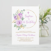 Paarse bloemen doop & eerste verjaardag kaart (Staand voorkant)