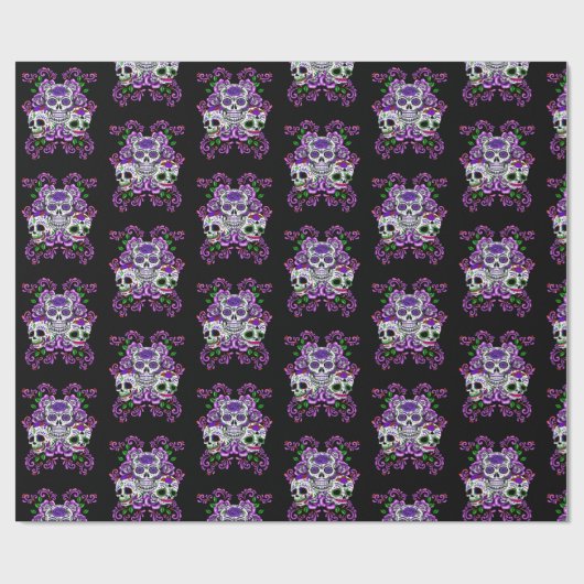 Paarse bloemen drievoudige dag van de dode suikers cadeaupapier (Vlak)