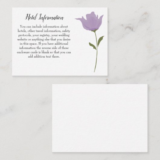 Paarse bloemen, eenvoudige legante bruiloft informatiekaartje (Voorkant / Achterkant)