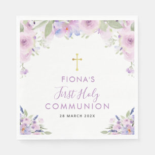 paarse bloemen eerste communie servet