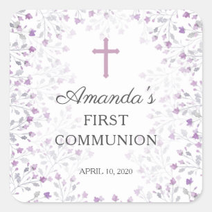 Paarse Bloemen Eerste Heilige Communie Sticker