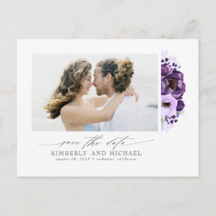 Paarse bloemen Elegant Modern Save the Date Foto Aankondigingskaart