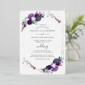 Paarse Bloemen Elegant Roos Goud Bruiloft Zilver Folie Uitnodiging (Staand Voorkant)