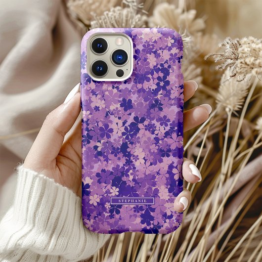 Paarse Bloemen Elegant Violet Bloesempatroon Case-Mate iPhone Case