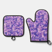 Paarse Bloemen Elegant Violet Bloesempatroon Ovenwant & Pannenlap Set (Voorkant)