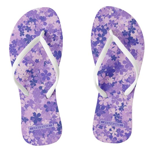 Paarse Bloemen Elegant Violet Bloesempatroon Teenslippers (Voetbed)