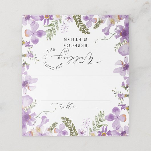 Paarse Bloemen Elegante Bruiloft Plaats Kaart Plaatskaartje (Buitenkant ongevouwen)