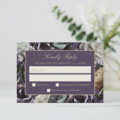 Paarse Bloemen Elegante Dark Moody Wedding RSVP (Staand voorkant)