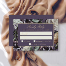 Paarse Bloemen Elegante Dark Moody Wedding RSVP
