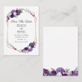 Paarse Bloemen Elegante Huwelijk Save the Date Visitekaartje (Voorkant / Achterkant)