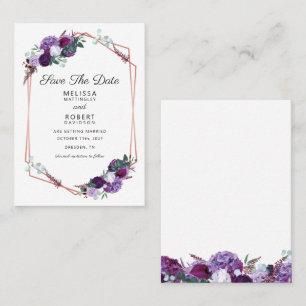 Paarse Bloemen Elegante Huwelijk Save the Date Visitekaartje