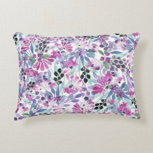 Paarse bloemen en bessen: Waterverf Accent Kussen