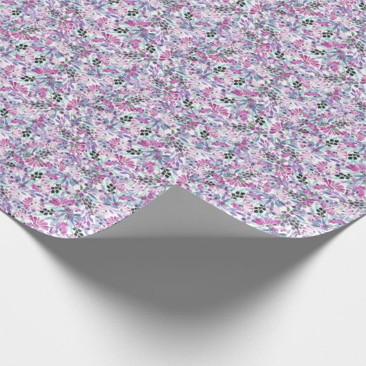 Paarse bloemen en bessen: Waterverf Cadeaupapier (Hoek)