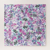 Paarse bloemen en bessen: Waterverf Legpuzzel (Horizontaal)