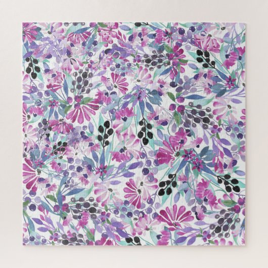Paarse bloemen en bessen: Waterverf Legpuzzel (Verticaal)