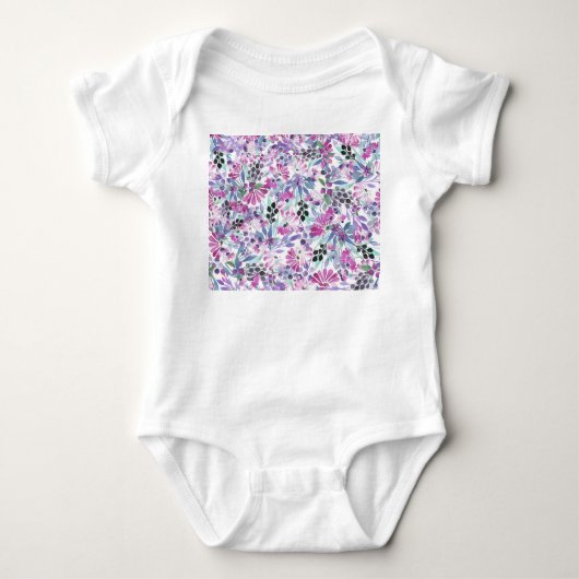 Paarse bloemen en bessen: Waterverf Romper (Voorkant)