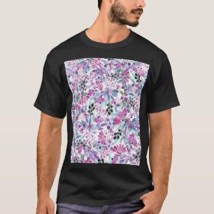Paarse bloemen en bessen: Waterverf T-shirt