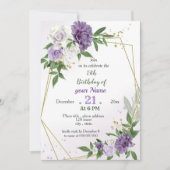 paarse bloemen en bladeren geometrische verjaardag kaart (Voorkant)