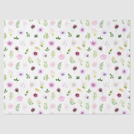 Paarse Bloemen en Bladerpatroon Tissuepapier (Voorkant)