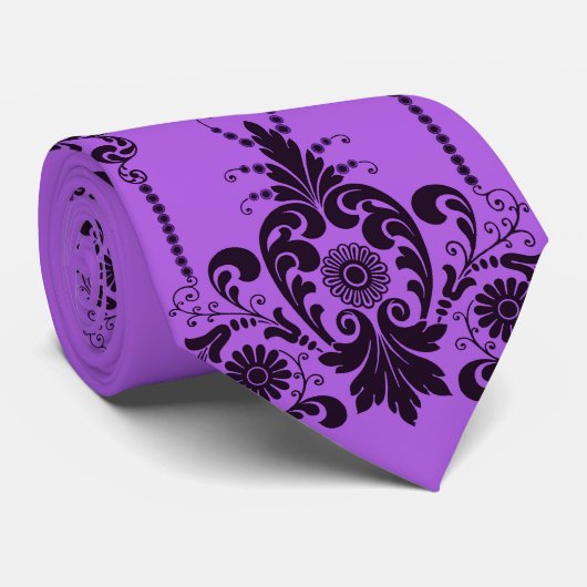 paarse bloemen en culicues print stropdas (Opgerold)