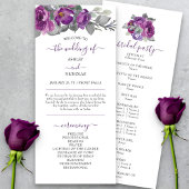Paarse Bloemen en Elegant Script bruiloft programm