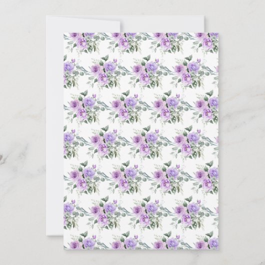 Paarse bloemen en eucalyptusbladeren bruiloft kaart (Achterkant)