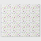 Paarse bloemen en gebladerte patroon cadeaupapier (Vlak)