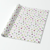 Paarse bloemen en gebladerte patroon cadeaupapier (Uitgerold)