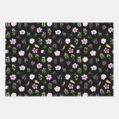 Paarse bloemen en gebladerte patroon inpakpapier vel (Voorkant 3)