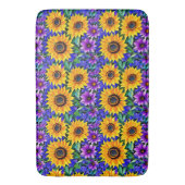 Paarse bloemen en gele zonnebloemen Bloemen Badmat (Voorkant Verticaal)