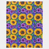Paarse bloemen en gele zonnebloemen Bloemen Fleece Deken (Voorkant)