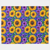 Paarse bloemen en gele zonnebloemen Bloemen Fleece Deken (Voorkant (Horizontaal))