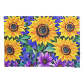 Paarse bloemen en gele zonnebloemen Bloemen Kussensloop (Voorkant-Links)