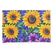 Paarse bloemen en gele zonnebloemen Bloemen Kussensloop (Voorkant-Rechts)
