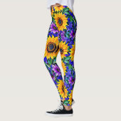 Paarse bloemen en gele zonnebloemen Bloemen Leggings (Links)
