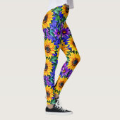 Paarse bloemen en gele zonnebloemen Bloemen Leggings (Rechts)