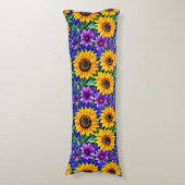 Paarse bloemen en gele zonnebloemen Bloemen Lichaamskussen (Voorkant Verticaal)