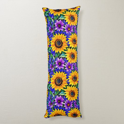 Paarse bloemen en gele zonnebloemen Bloemen Lichaamskussen (Achterkant (Verticaal))