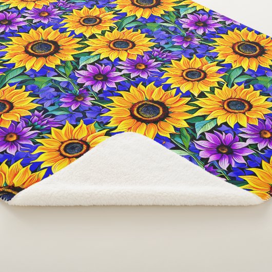 Paarse bloemen en gele zonnebloemen Bloemen Sherpa Deken (3/4)