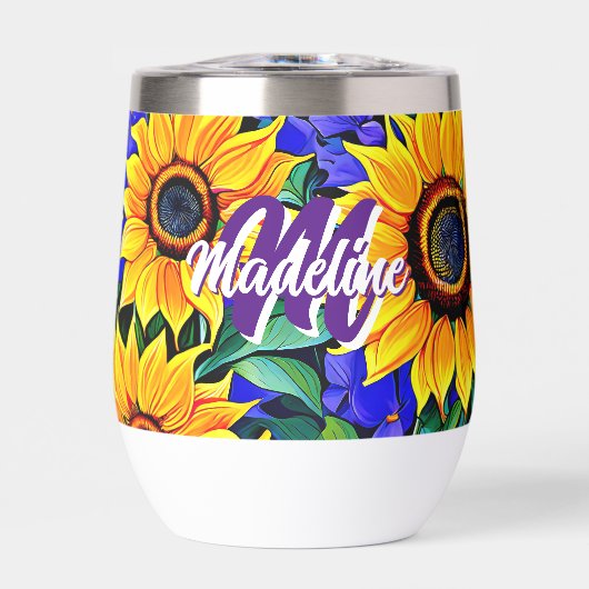 Paarse bloemen en gele zonnebloemen gepersonalisee (Voorkant)